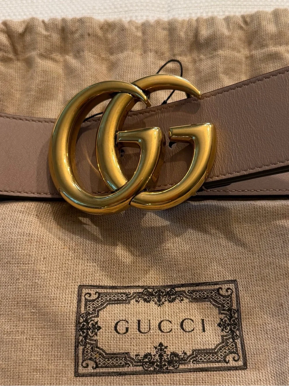 Gucci Beige Leather Belt with Gold Double G Buckle